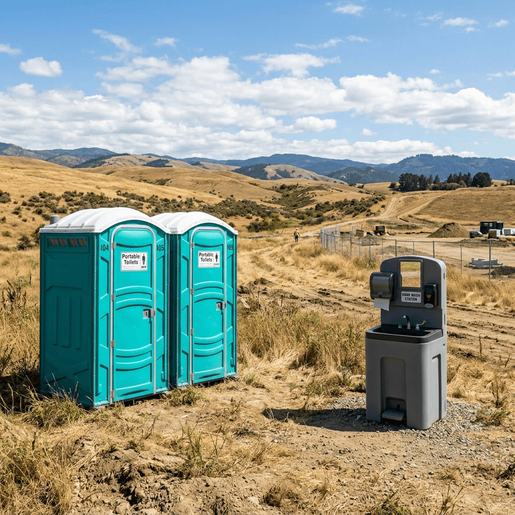 Portable toilets and handwashing station in California