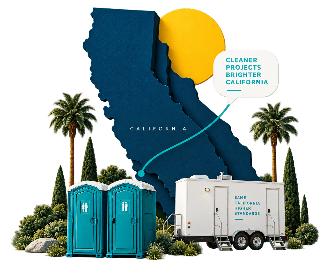 Porta Potty CA 3D California Map and Equipment Layout