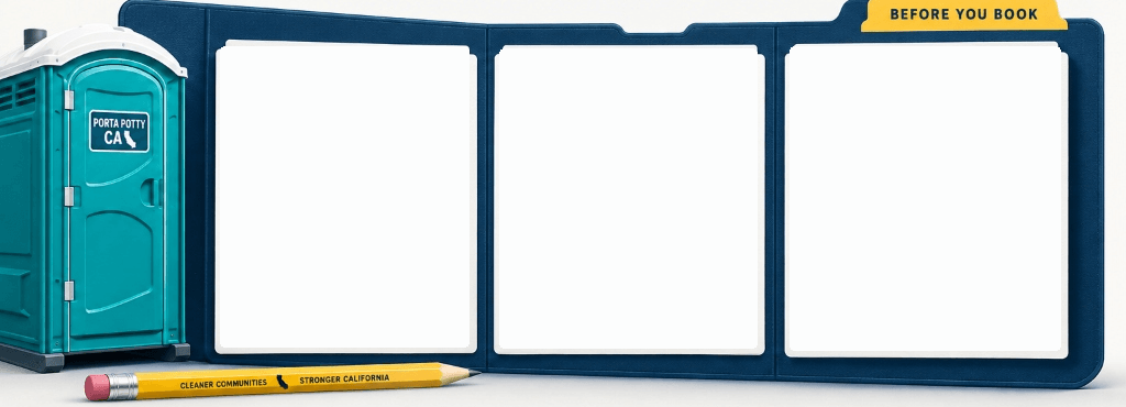 Rental quote portfolio folder with standard portable restroom and pencil